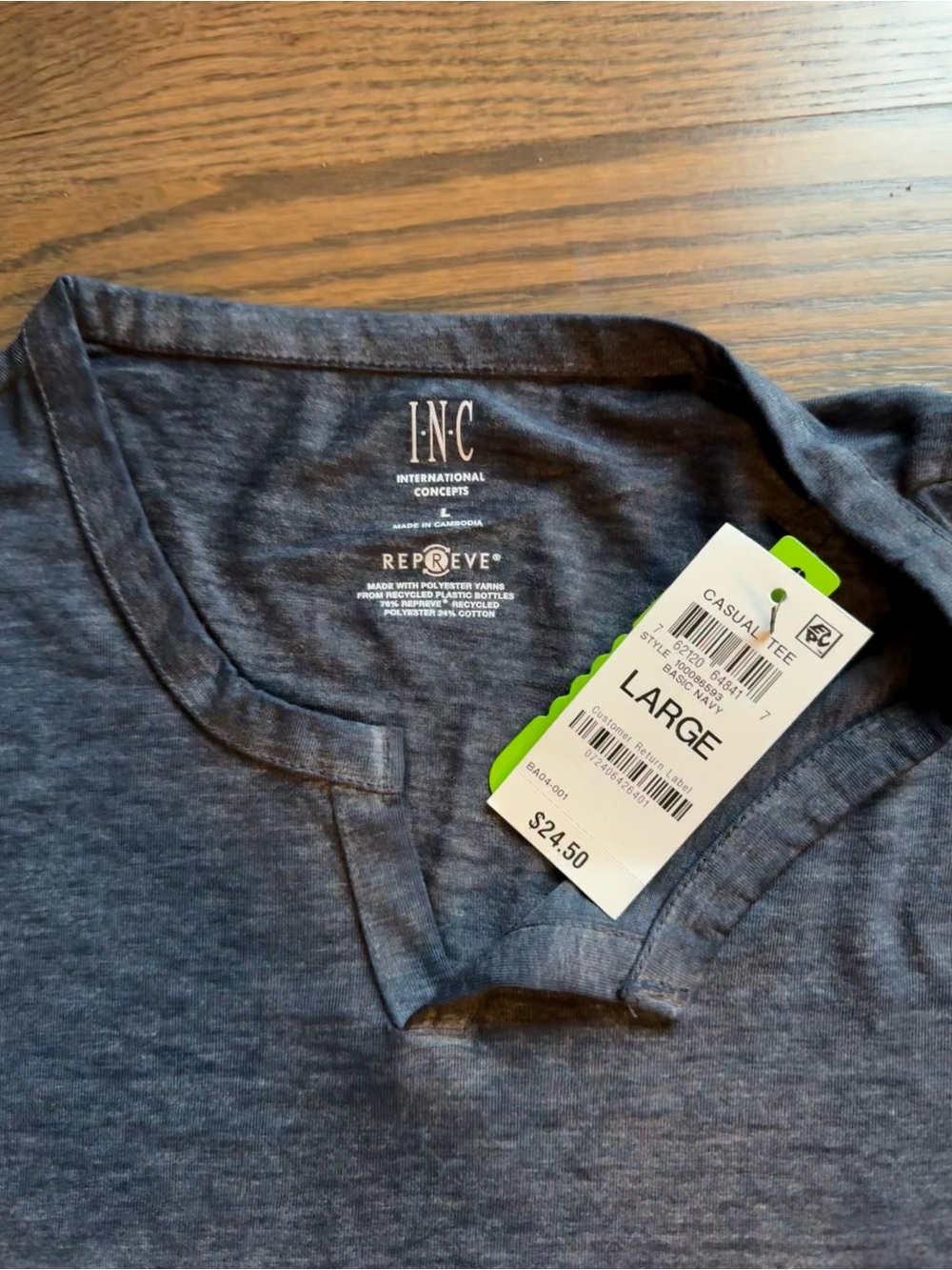 Mens NWT INC notched or split neckline short sleeve shirt size large - Picture 6 of 10